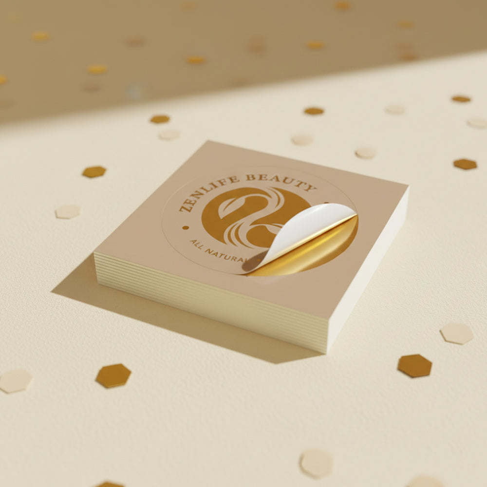 Custom Die Cut Gold Foil Sticker Glossy Lamination 80 gsm